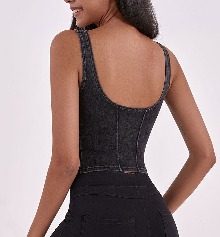 Seamed Denim Corset Vest Top