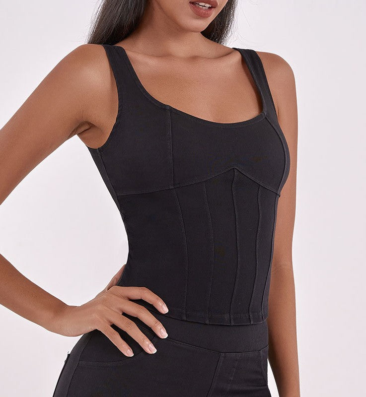 Seamed Denim Corset Vest Top - view 1
