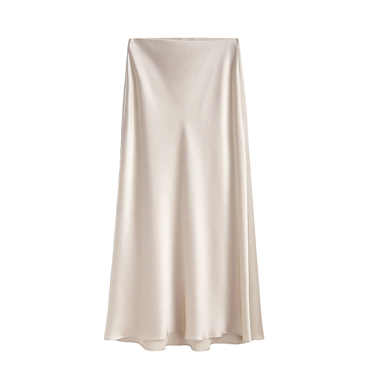 High Waist Side Slit Satin Maxi Skirt - Beige