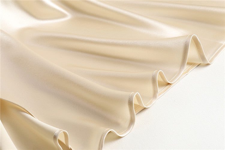 High Waist Side Slit Satin Maxi Skirt - Beige - 5