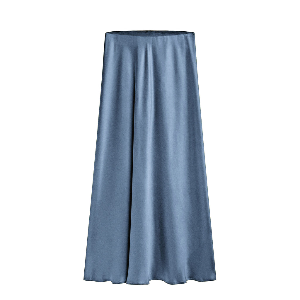 High Waist Side Slit Satin Maxi Skirt - Blue