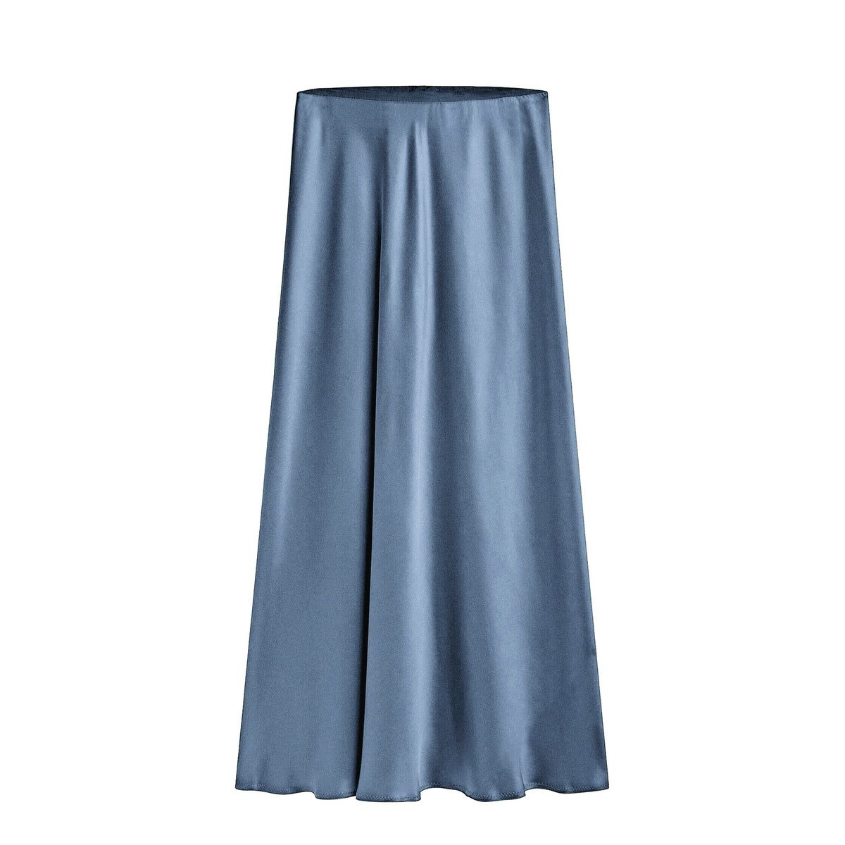 High Waist Side Slit Satin Maxi Skirt - Blue