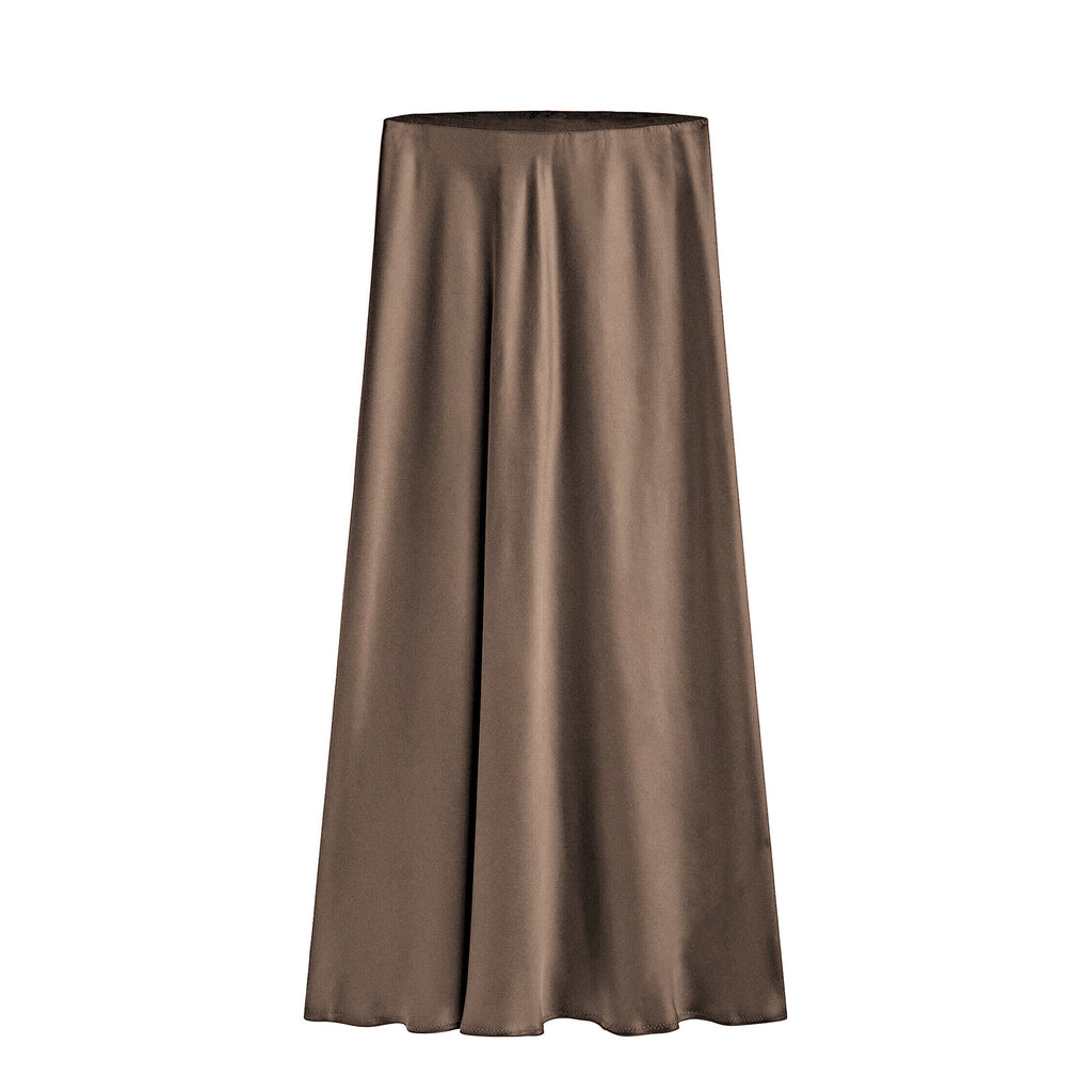 High Waist Side Slit Satin Maxi Skirt - Coffee