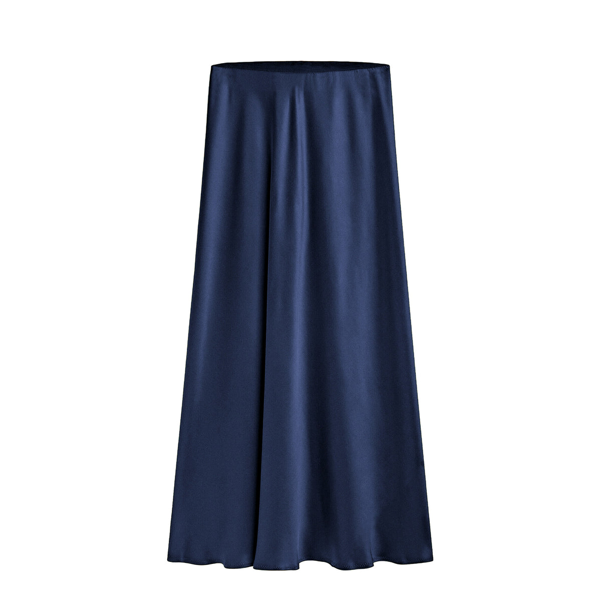 High Waist Side Slit Satin Maxi Skirt - DBlue
