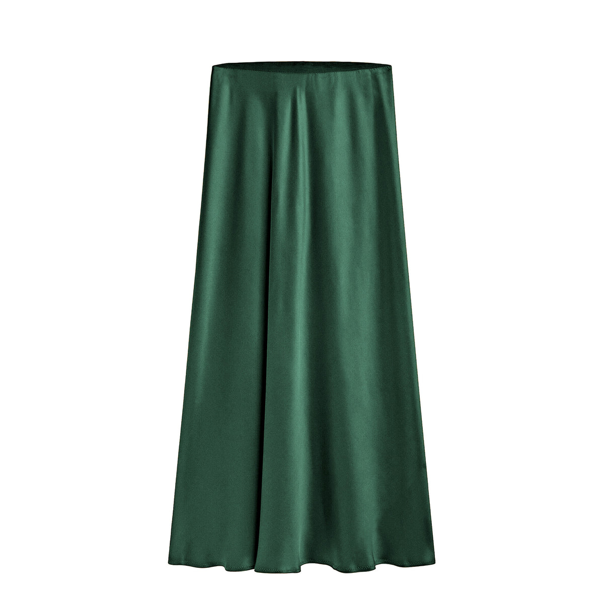 High Waist Side Slit Satin Maxi Skirt - DGreen
