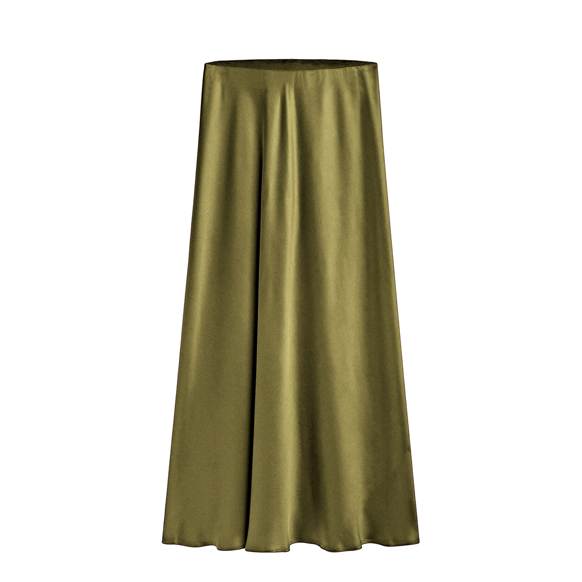 High Waist Side Slit Satin Maxi Skirt - Olive