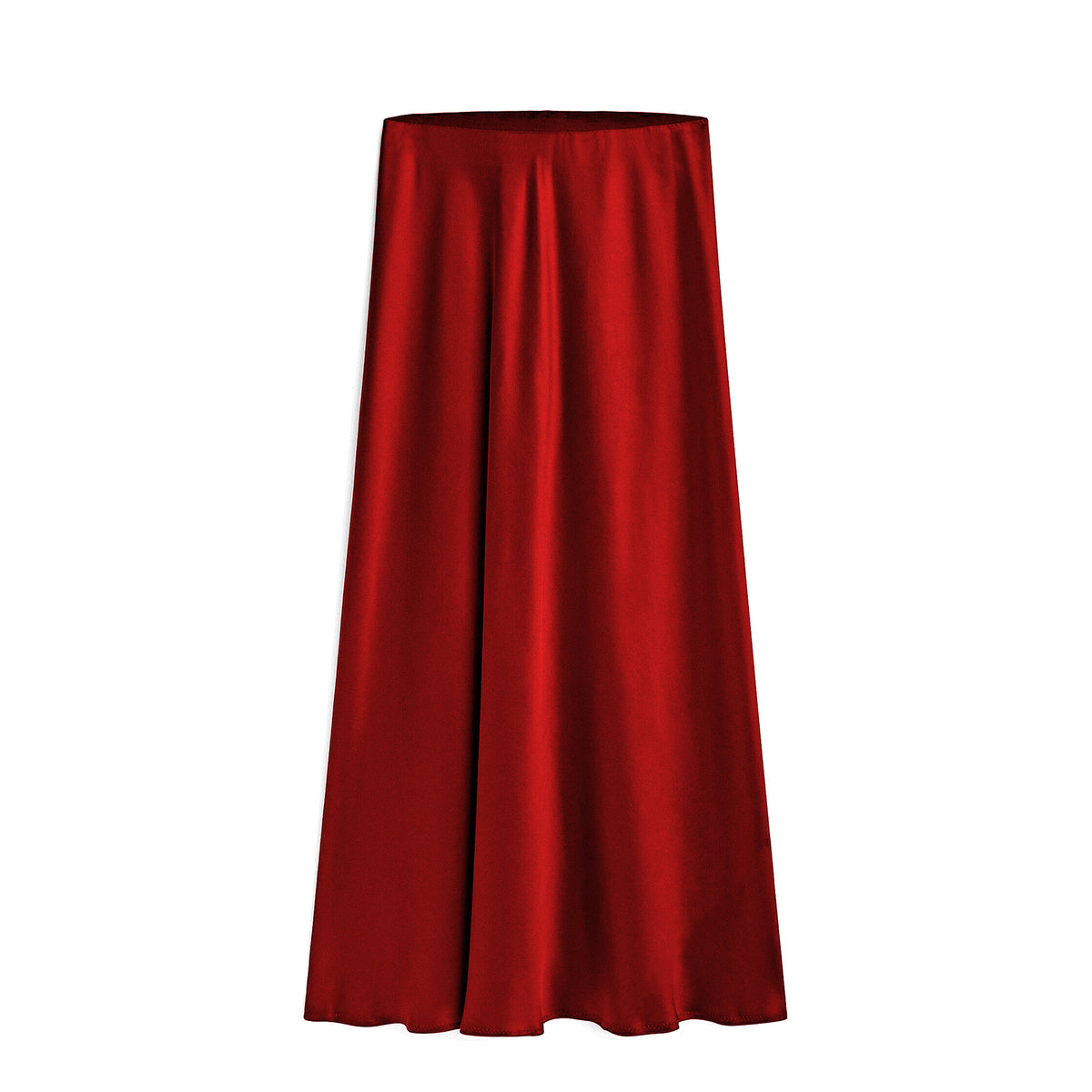 High Waist Side Slit Satin Maxi Skirt - Red