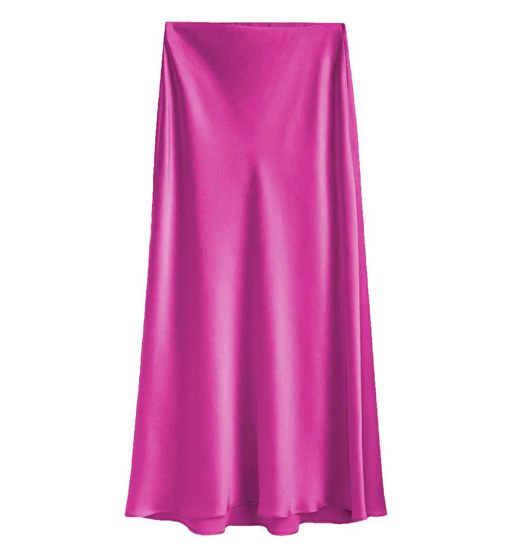 High Waist Side Slit Satin Maxi Skirt - Rose_red