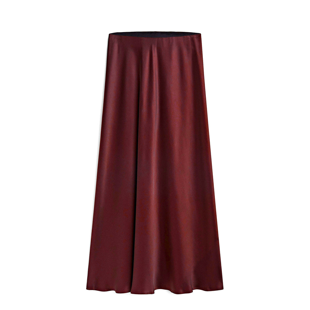 High Waist Side Slit Satin Maxi Skirt - Wine_Red