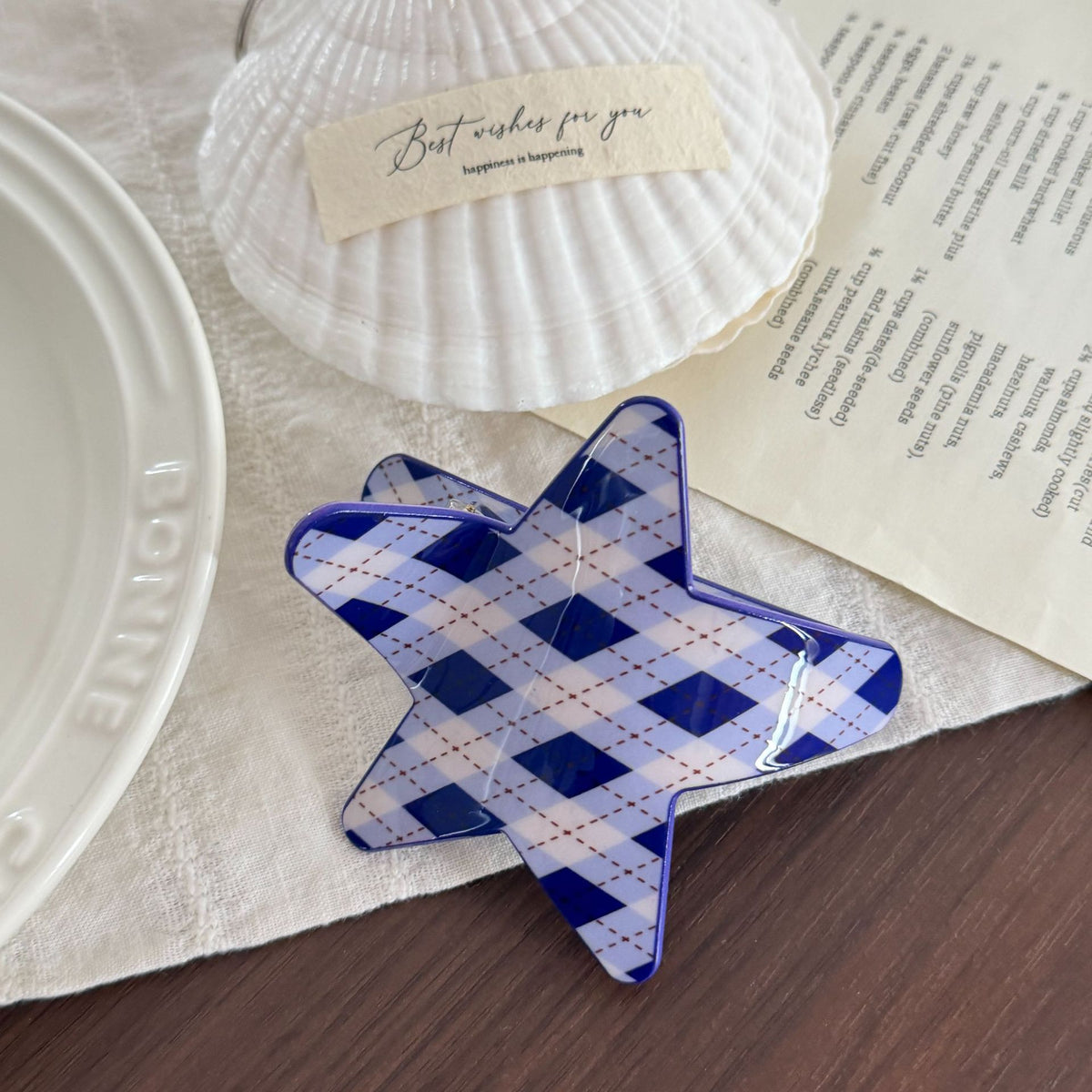 Star Claw Hair Clip With Argyle Diamond Print - Purple