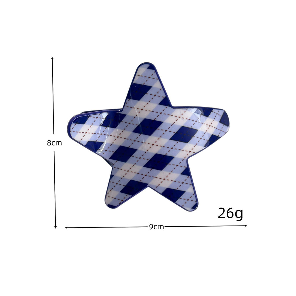 Star Claw Hair Clip With Argyle Diamond Print