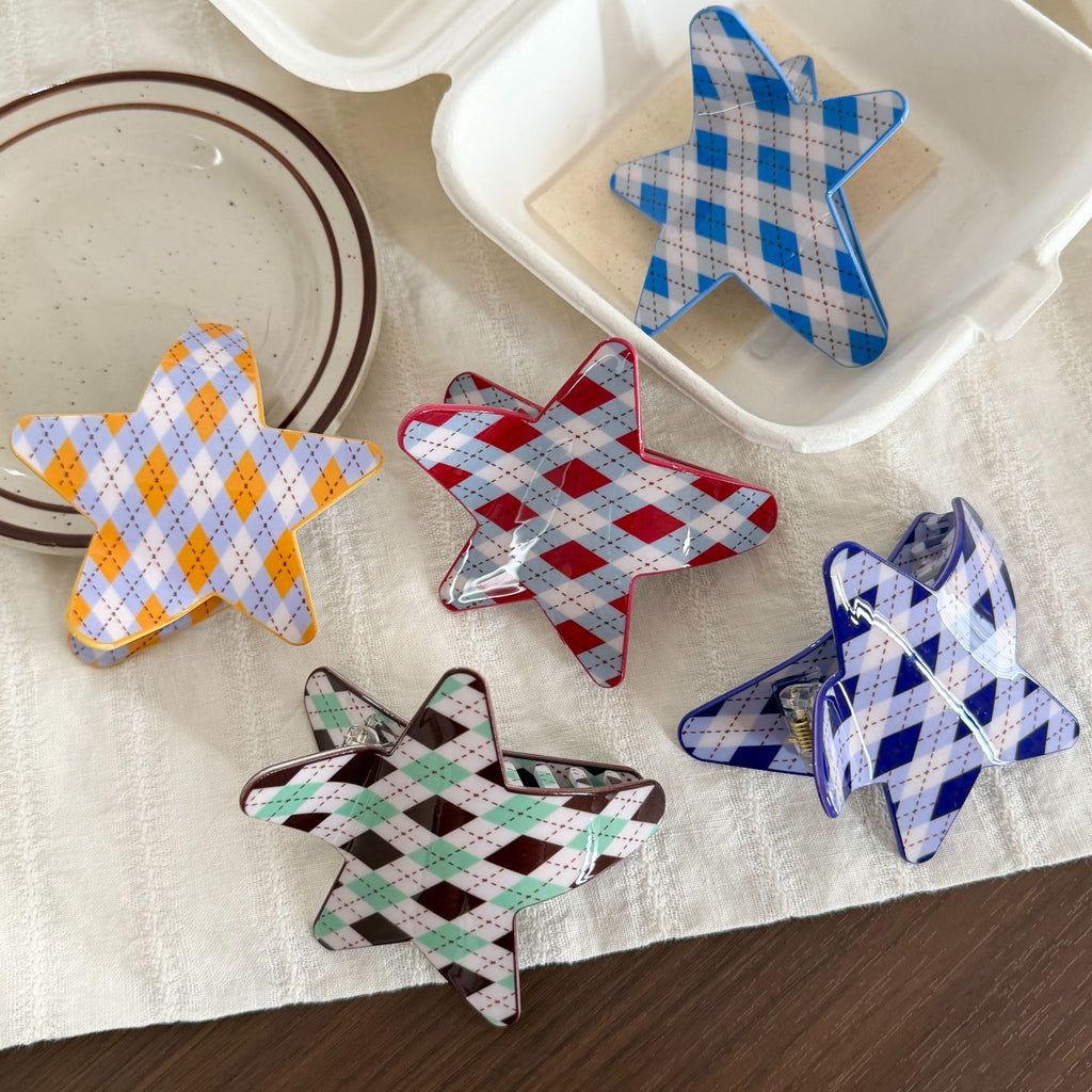 Star Claw Hair Clip With Argyle Diamond Print - view 1