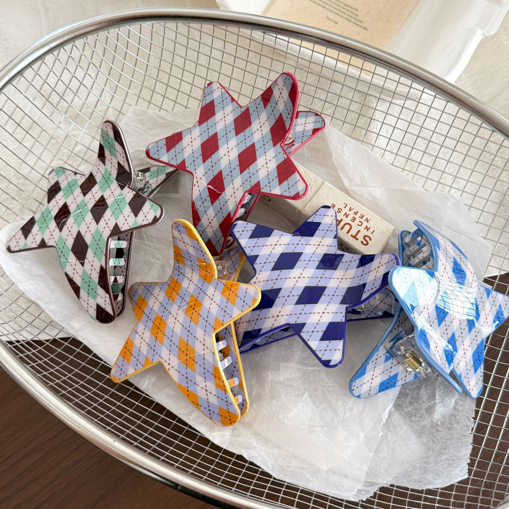 Star Claw Hair Clip With Argyle Diamond Print - view 2