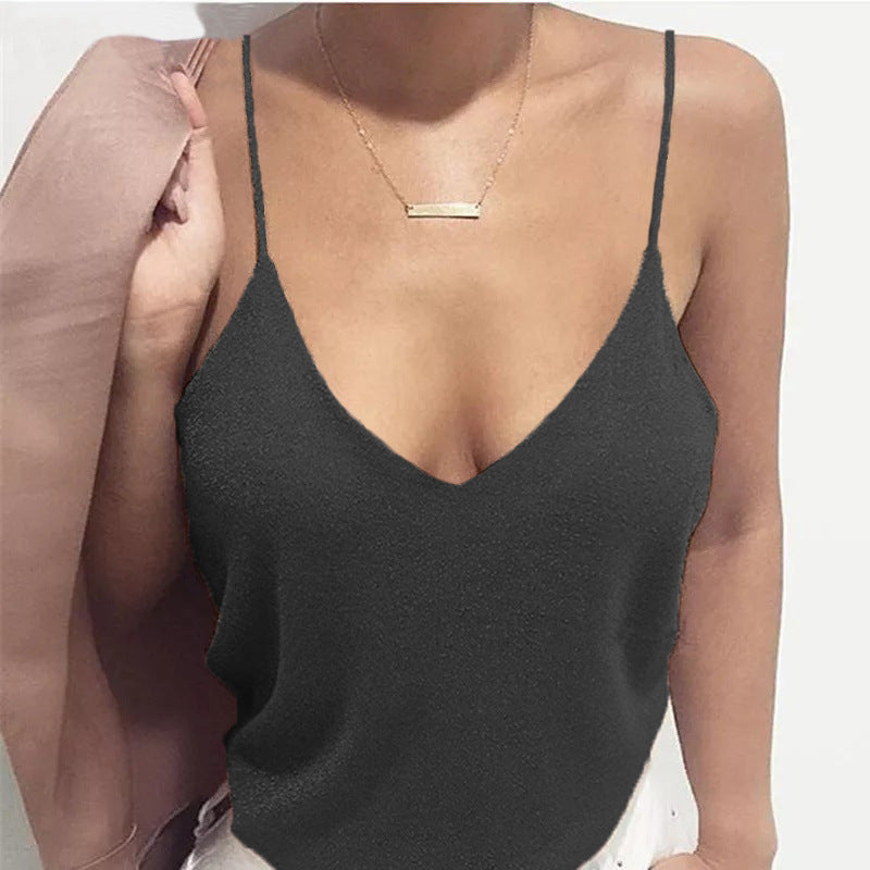 Sparkle Knit V Neck Cami Top - Black
