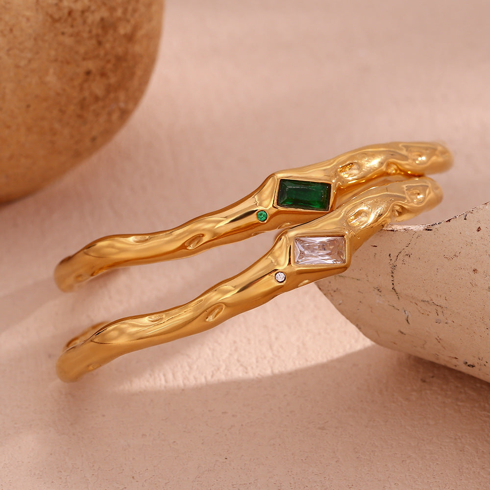 Hammered Baguette Stone Open Cuff Bracelet - view 1
