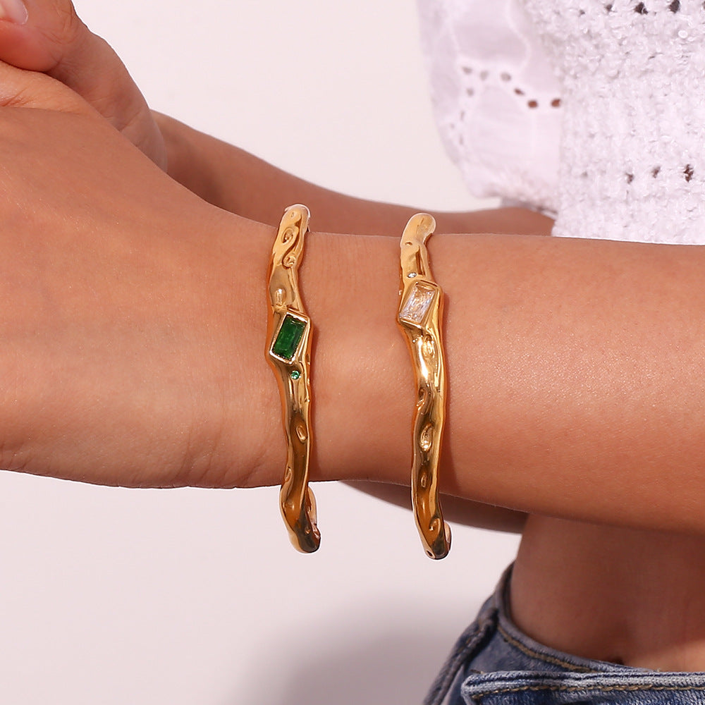 Hammered Baguette Stone Open Cuff Bracelet - view 10