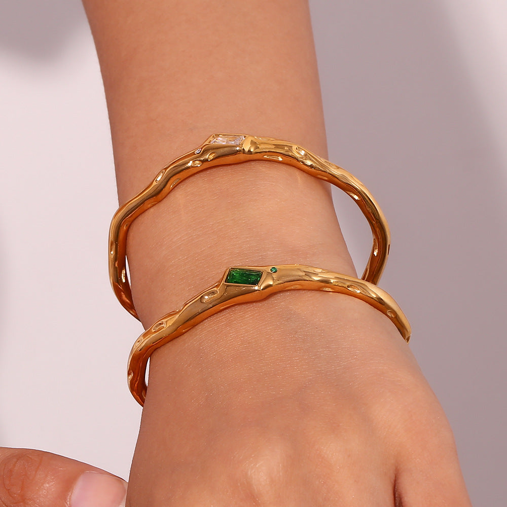 Hammered Baguette Stone Open Cuff Bracelet - view 11