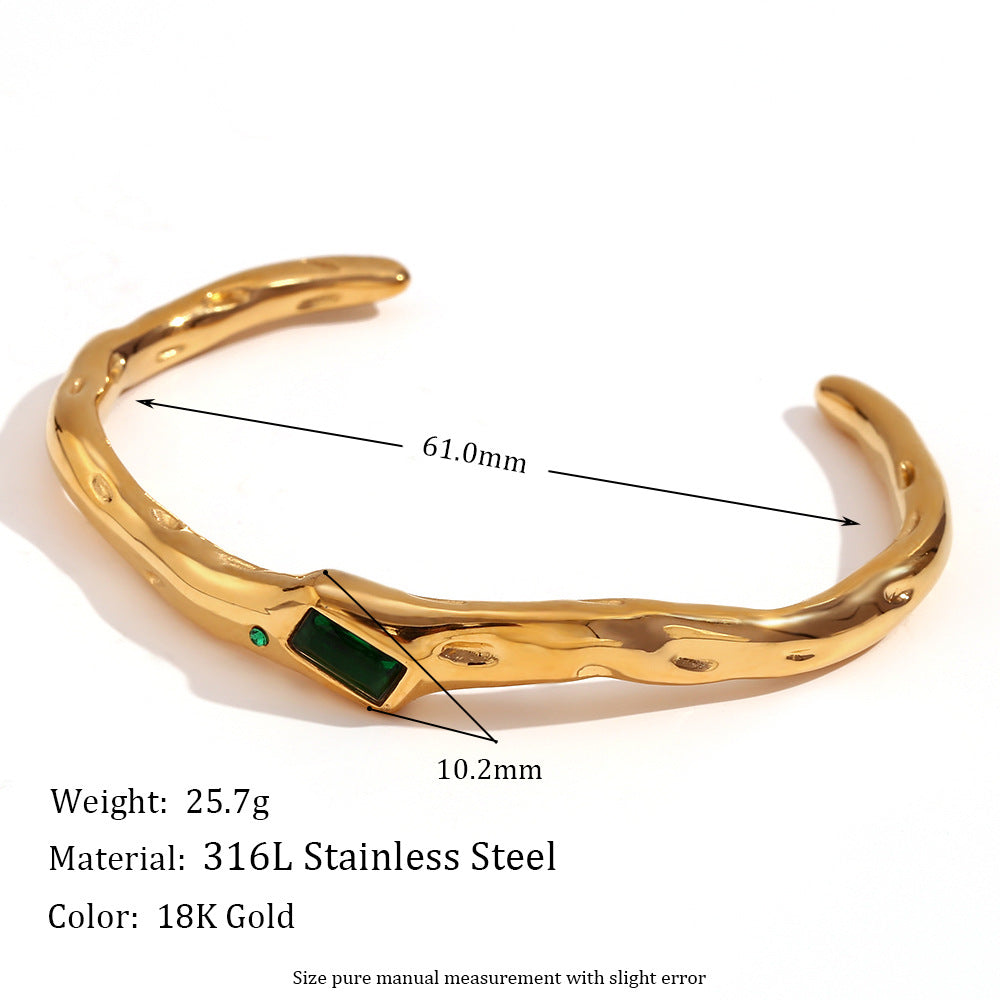 Hammered Baguette Stone Open Cuff Bracelet - view 2