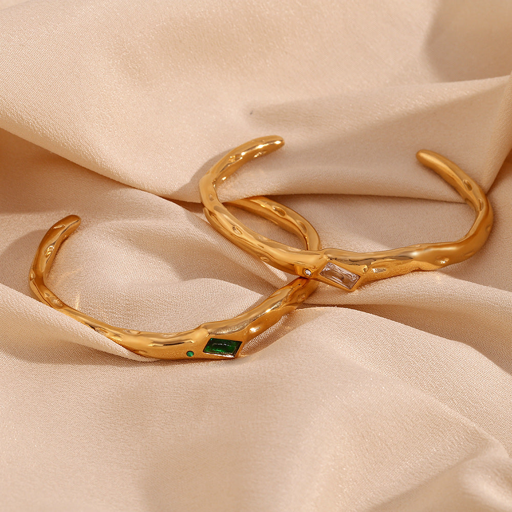 Hammered Baguette Stone Open Cuff Bracelet - view 3