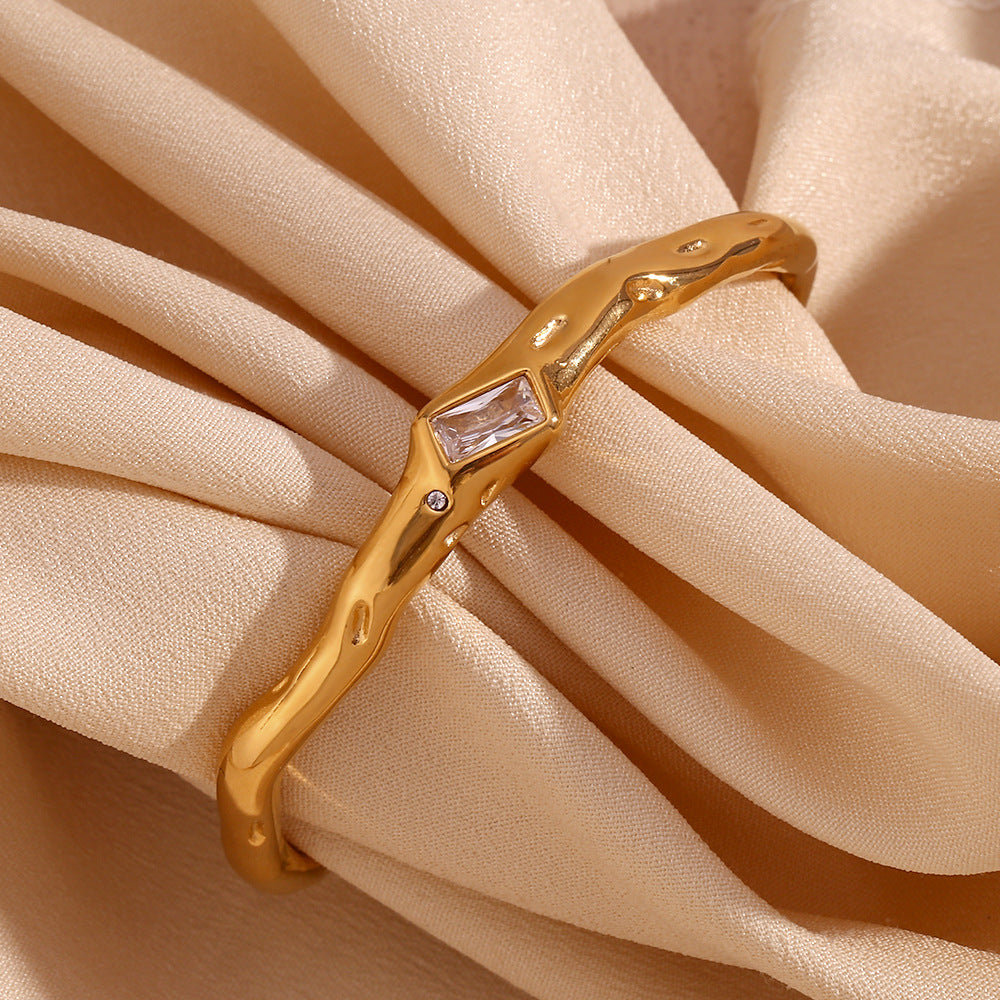 Hammered Baguette Stone Open Cuff Bracelet - view 6