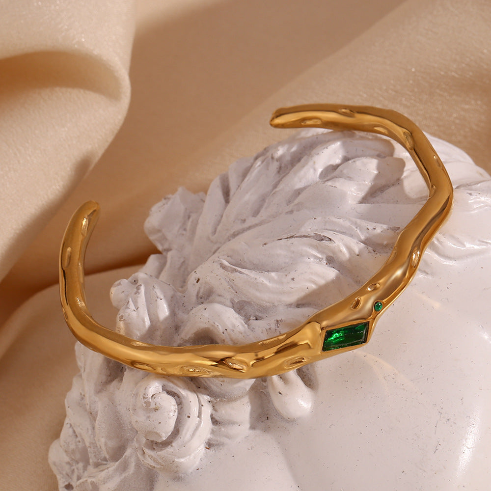 Hammered Baguette Stone Open Cuff Bracelet - view 7