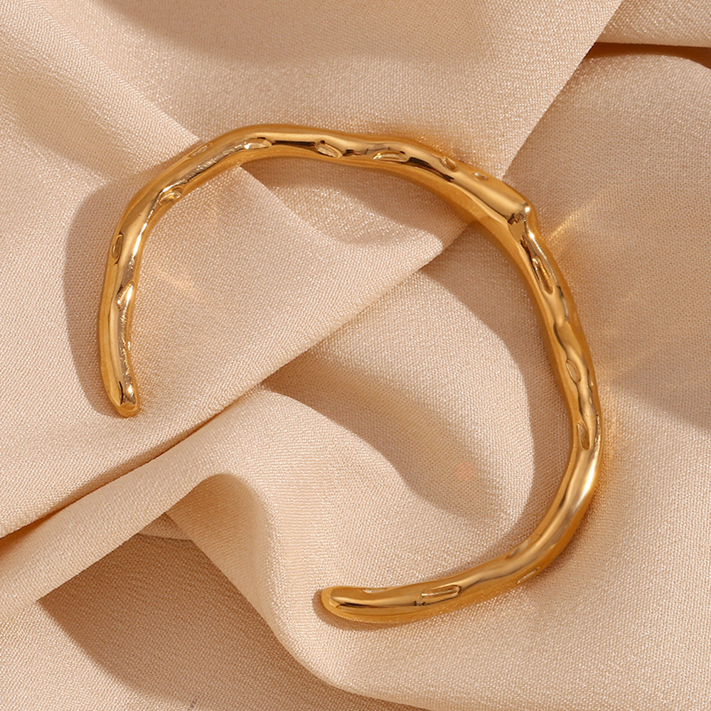 Hammered Baguette Stone Open Cuff Bracelet - view 8