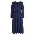 Pleated Long Sleeve Maxi Dress With Slit - Blue