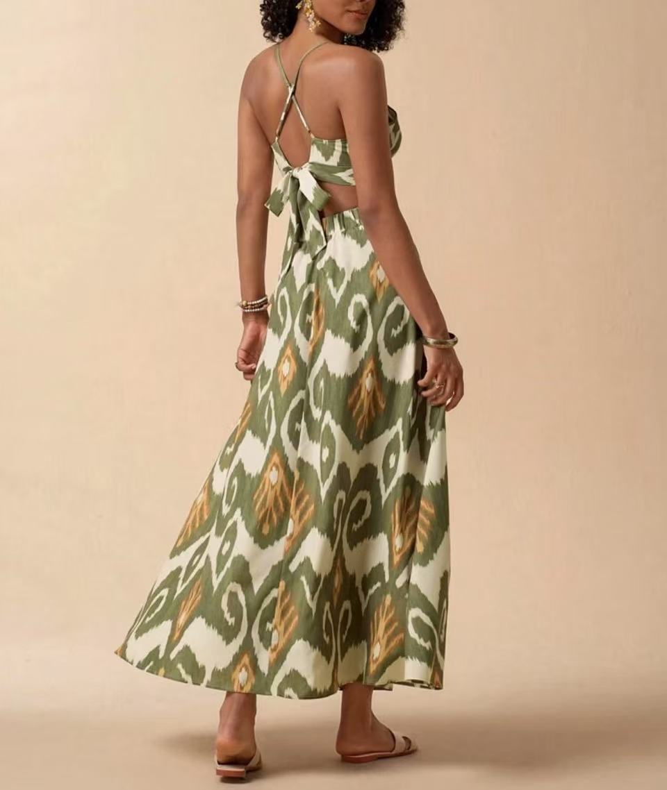 Ikat Print Cami Top And Skirt Set - Green - 1
