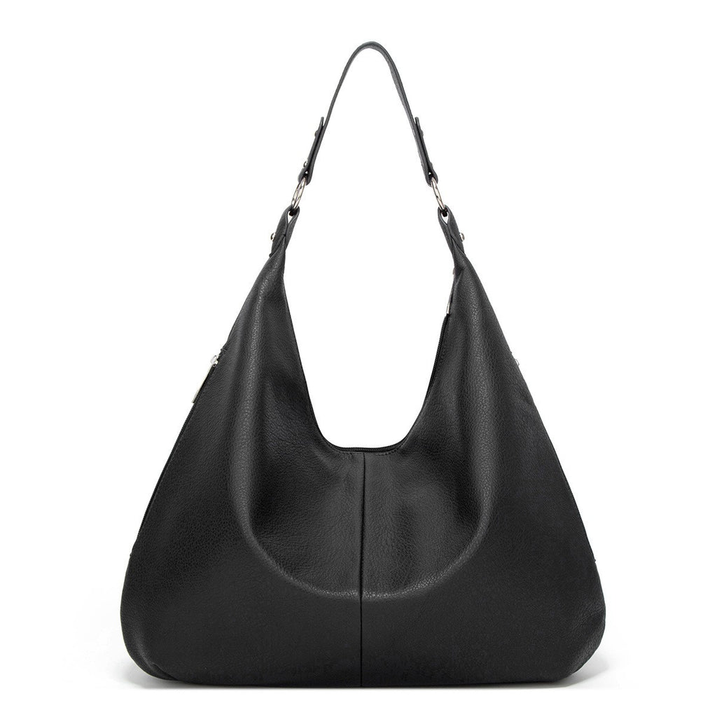 Oversized Slouchy Faux Leather Hobo Bag - Black