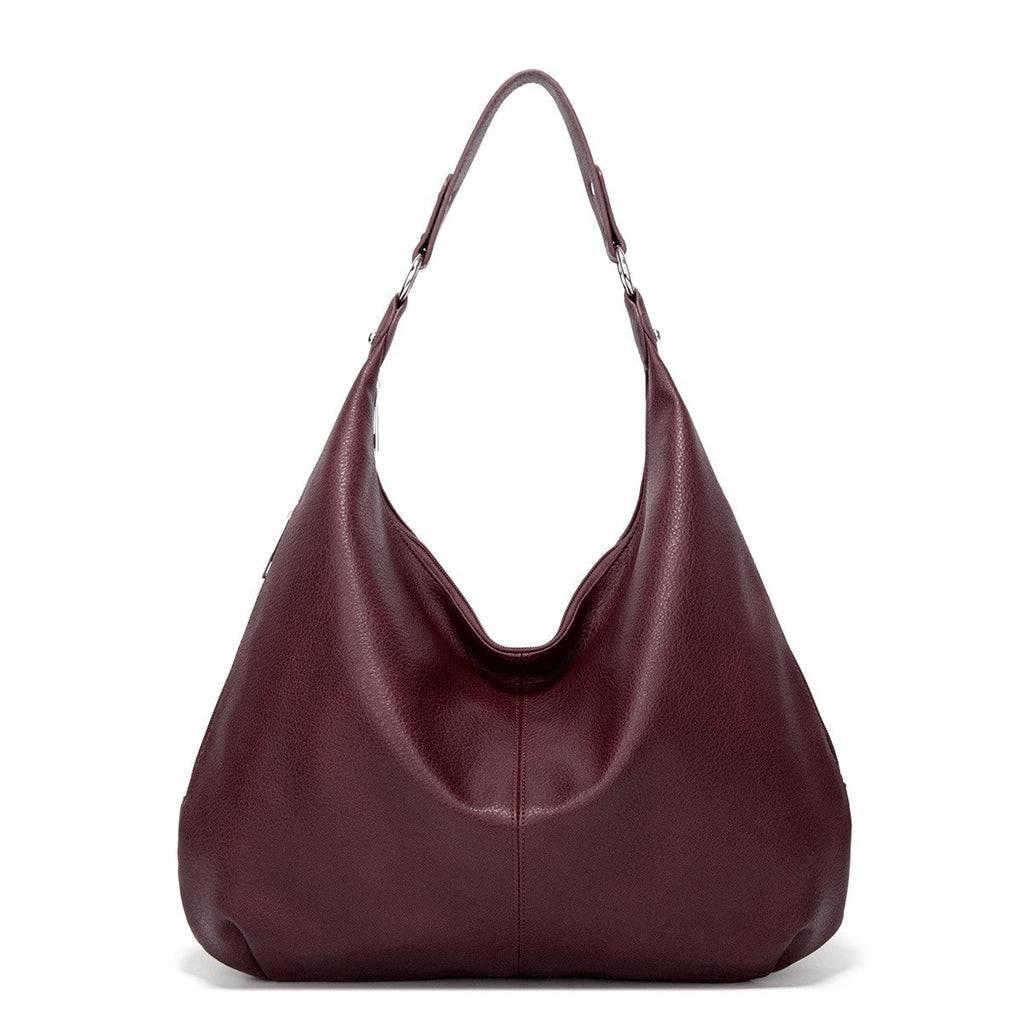 Oversized Slouchy Faux Leather Hobo Bag - Burgundy