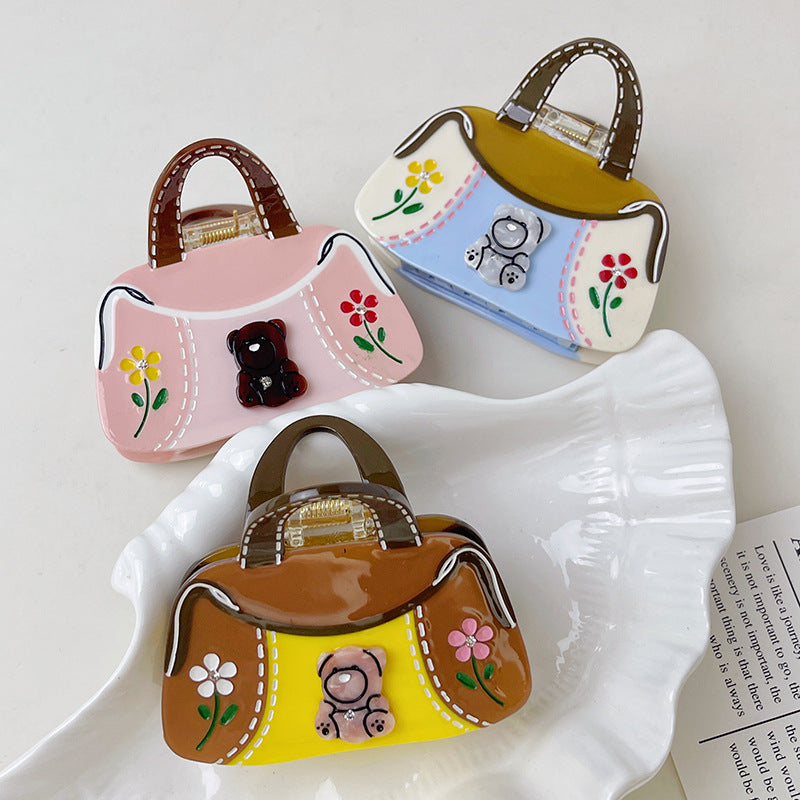 Mini Purse Hair Claw Clip with Bear Motif