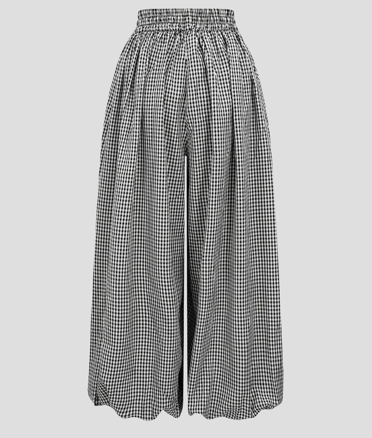 Gingham Drawstring Elastic Cuff Balloon Pants - Black - 1