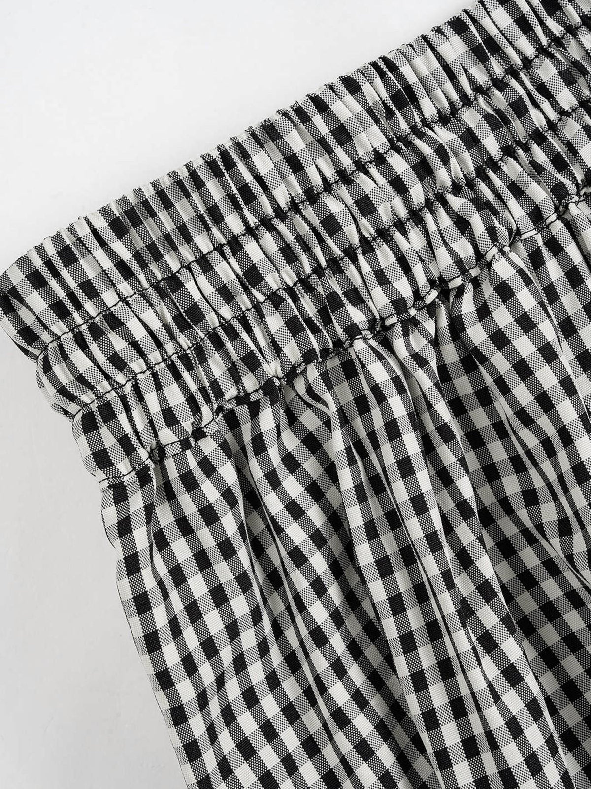 Gingham Drawstring Elastic Cuff Balloon Pants - Black - 4