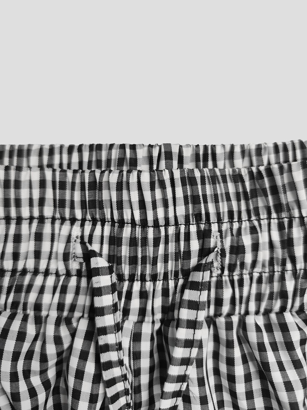 Gingham Drawstring Elastic Cuff Balloon Pants - Black - 5