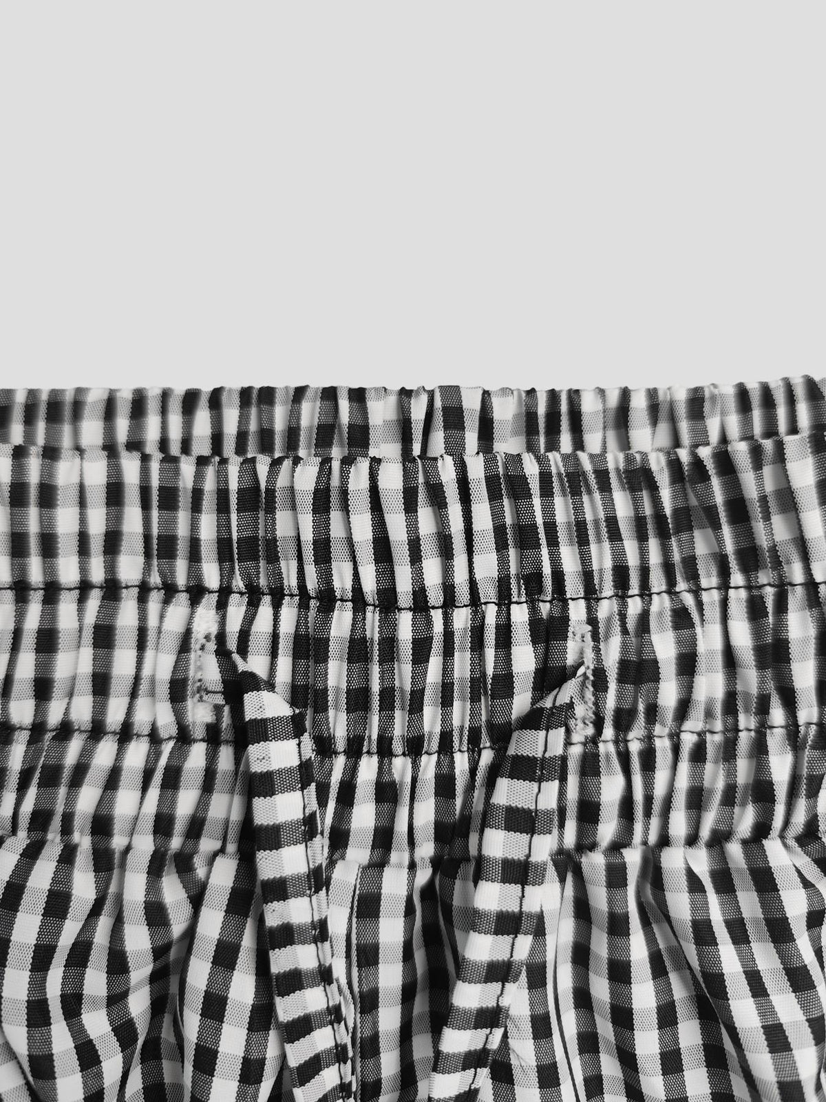 Gingham Drawstring Elastic Cuff Balloon Pants - Black - 5