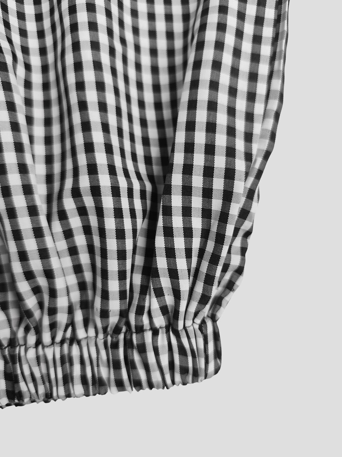 Gingham Drawstring Elastic Cuff Balloon Pants - Black - 7
