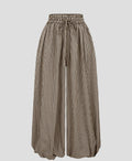 Gingham Drawstring Elastic Cuff Balloon Pants - Brown
