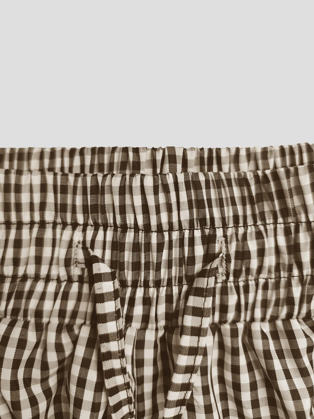 Gingham Drawstring Elastic Cuff Balloon Pants - Brown - 3