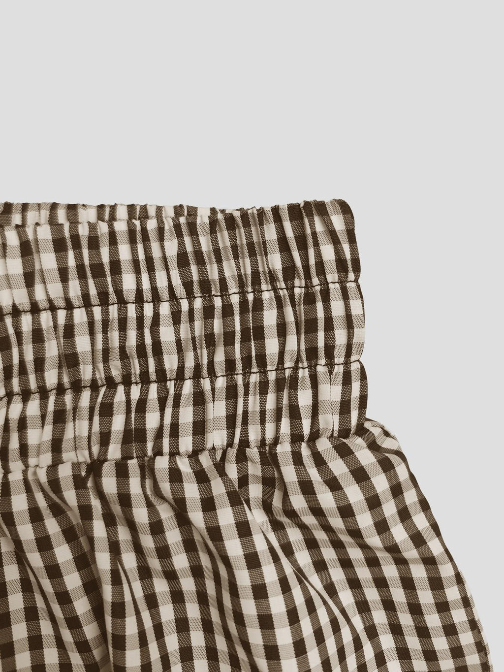 Gingham Drawstring Elastic Cuff Balloon Pants - Brown - 4