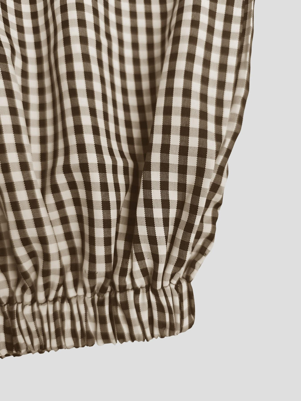Gingham Drawstring Elastic Cuff Balloon Pants - Brown - 5