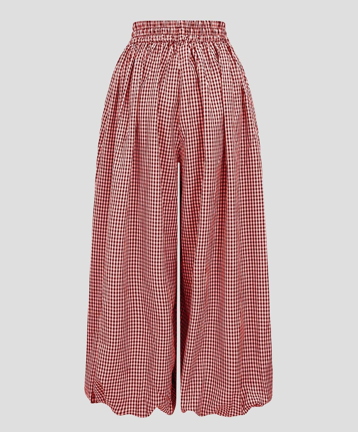 Gingham Drawstring Elastic Cuff Balloon Pants - Red - 2