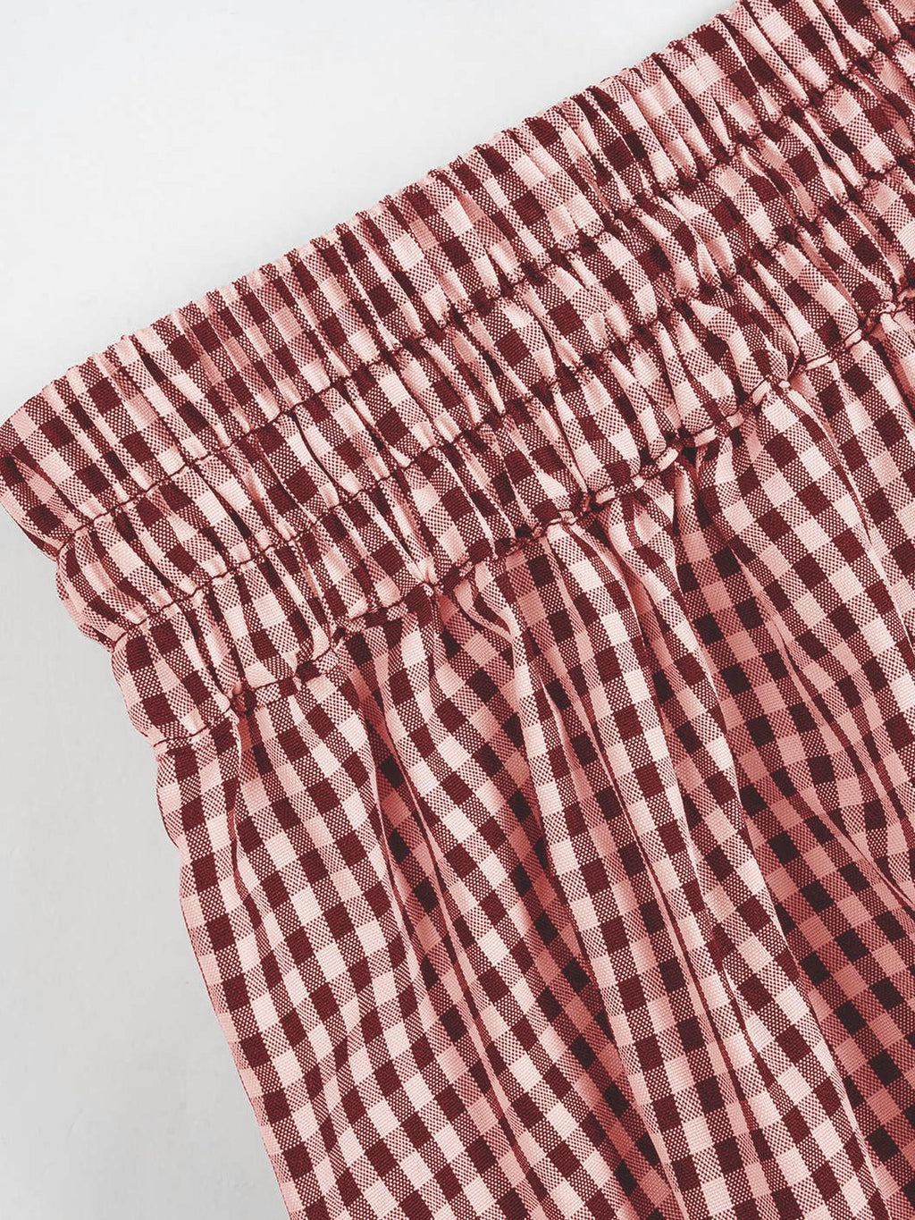 Gingham Drawstring Elastic Cuff Balloon Pants - Red - 3