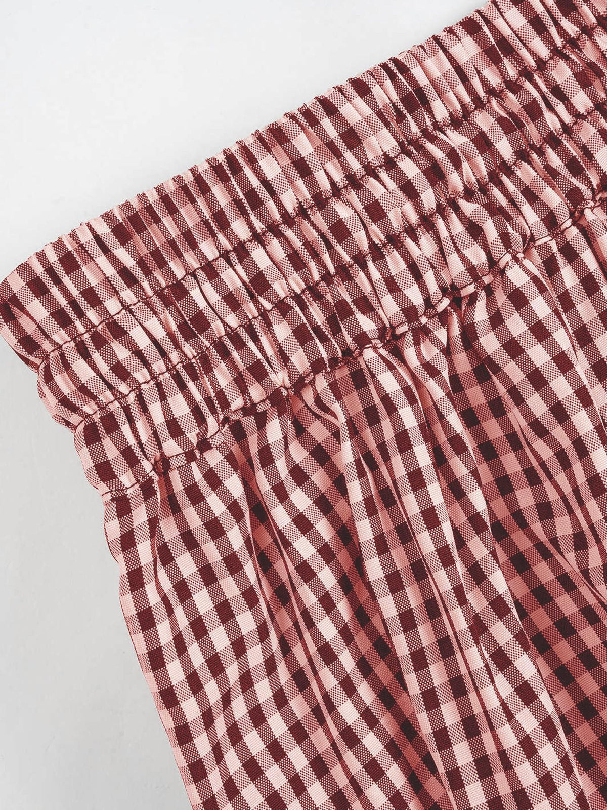 Gingham Drawstring Elastic Cuff Balloon Pants - Red - 3