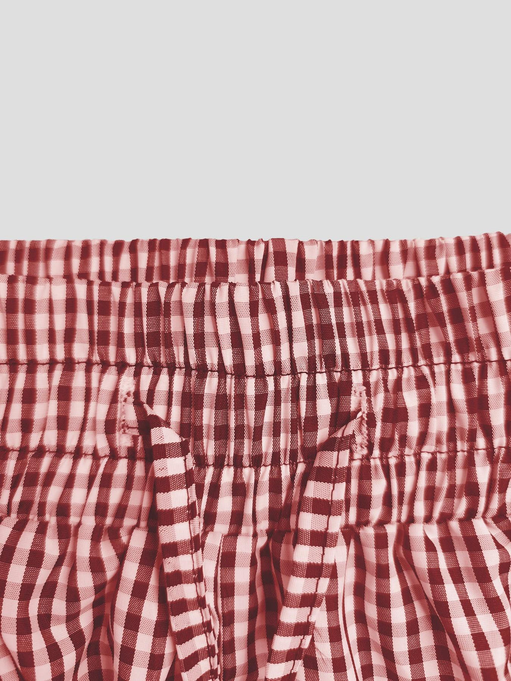 Gingham Drawstring Elastic Cuff Balloon Pants - Red - 4