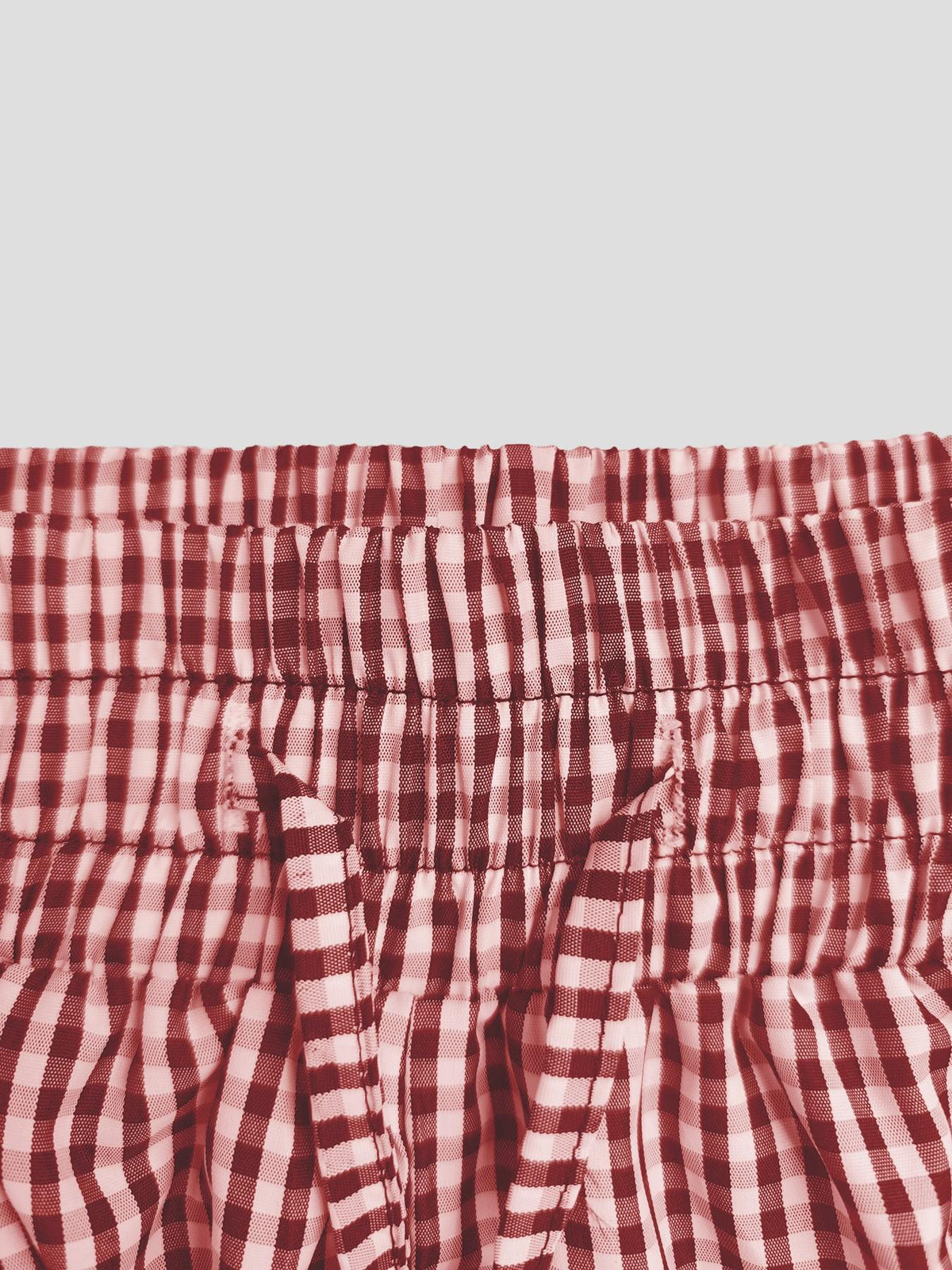 Gingham Drawstring Elastic Cuff Balloon Pants - Red - 4
