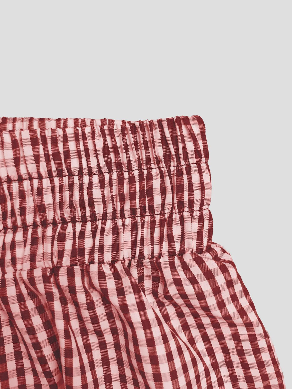 Gingham Drawstring Elastic Cuff Balloon Pants - Red - 5