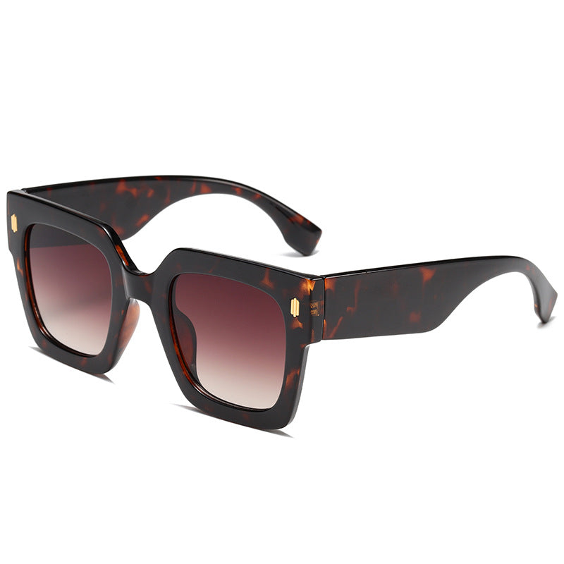 Chunky Oversized Square Rivet Sunglasses - Leopard