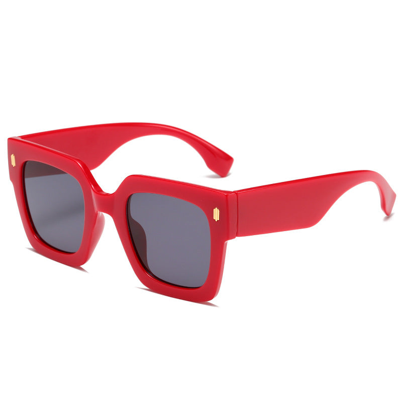 Chunky Oversized Square Rivet Sunglasses - Red