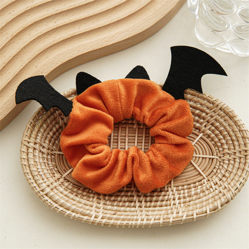 Halloween Velvet Scrunchie Hair Tie - Orange_Bat