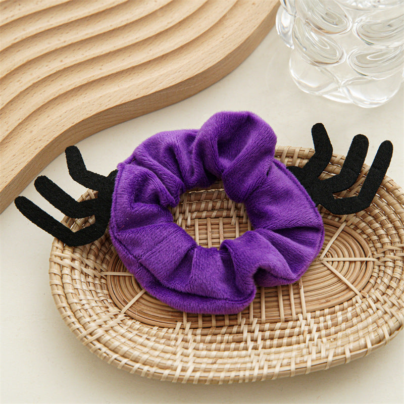 Halloween Velvet Scrunchie Hair Tie - Spider